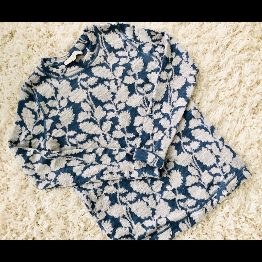 LOFT Gray & Blue Floral Sweatshirt